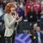 Reba McEntire sings the National Anthem during the 2024 Super Bowl.