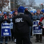Newton teachers and educators rallied outside the Newton Public Schools Education Building, as their strike continued on Feb 2, 2024.