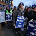 Newton teachers and educators rallied outside the Newton Public Schools Education Building on Feb. 2, 2024 as their strike continued.