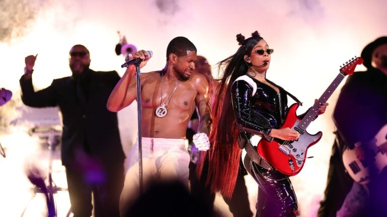 Usher performs the 2024 Super Bowl halftime show in Las Vegas.