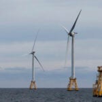 Turbines operate at the Block Island Wind Farm.