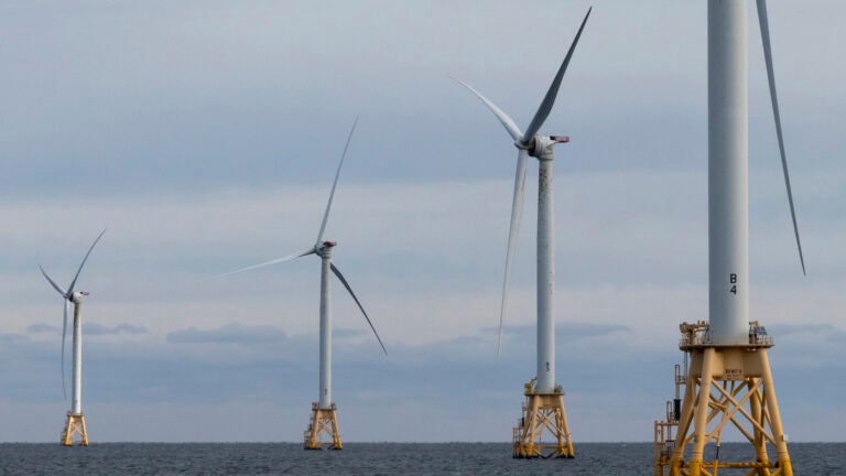 Turbines operate at the Block Island Wind Farm.