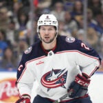 Columbus Blue Jackets' Andrew Peeke (2) in action during the second period of an NHL hockey game against the St. Louis Blues Tuesday, Jan. 30, 2024, in St. Louis.