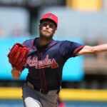 Atlanta Braves starting pitcher Chris Sale throws during the first inning of a spring training baseball game against the Pittsburgh Pirates Tuesday, Feb. 27, 2024, in Bradenton, Fla.