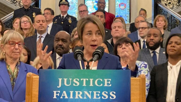 Gov. Maura Healey held a news conference at the Massachusetts State House in Boston on Wednesday.