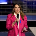 FILE - Republican National Committee Chair Ronna McDaniel speaks before a Republican presidential primary debate hosted by NBC News, Nov. 8, 2023, at the Adrienne Arsht Center for the Performing Arts of Miami-Dade County in Miami.
