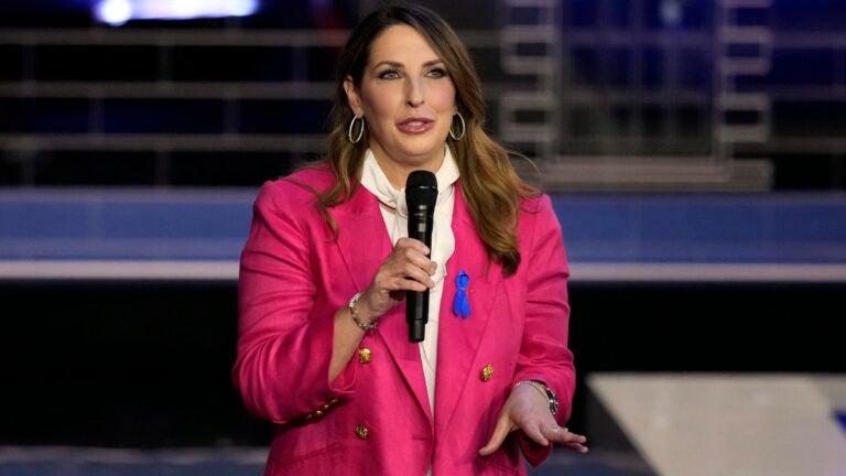 FILE - Republican National Committee Chair Ronna McDaniel speaks before a Republican presidential primary debate hosted by NBC News, Nov. 8, 2023, at the Adrienne Arsht Center for the Performing Arts of Miami-Dade County in Miami.