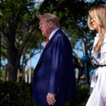 Republican presidential candidate former President Donald Trump and former first lady Melania Trump leave after voting in the Florida primary election in Palm Beach, Fla., Tuesday, March 19, 2024.