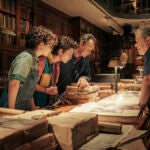 This image released by Columbia Pictures shows, from left, Mckenna Grace, Logan Kim, Dan Aykroyd and Patton Oswalt in a scene from "Ghostbusters: Frozen Empire."