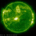 This image from NASA’s solar dynamics observatory on Saturday, March 23, 2024 shows a geomagnetic storm from a solar flare from the Sun.