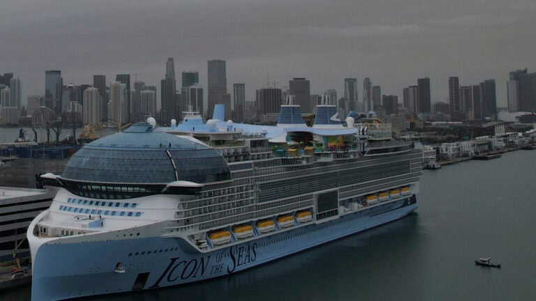 FILE - The Icon of the Seas, the world's largest cruise ship, sits docked after arriving to its home port in Miami, Wednesday, Jan. 10, 2024.