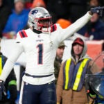 New England Patriots wide receiver DeVante Parker (1) in the second half of an NFL football game in Empower Field at Mile High Sunday, Dec. 24, 2023, in Denver.