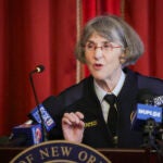 New Orleans Police Superintendent Anne Kirkpatrick addresses the media during a news conference in New Orleans on Wednesday, Jan. 31, 2024.