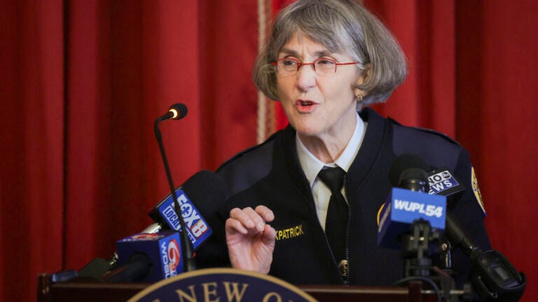 New Orleans Police Superintendent Anne Kirkpatrick addresses the media during a news conference in New Orleans on Wednesday, Jan. 31, 2024.