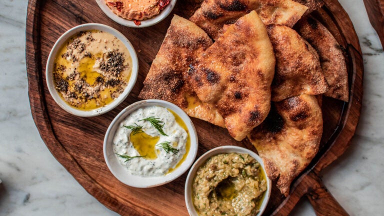 Pita and meze available at TRADE during Dine Out 2024.