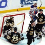 The Edmonton Oilers celebrate after they tied the game late in the third period. The Boston Bruins host the Edmonton Oilers on Tuesday, March 5, 2024 at TD Garden in Boston, MA.
