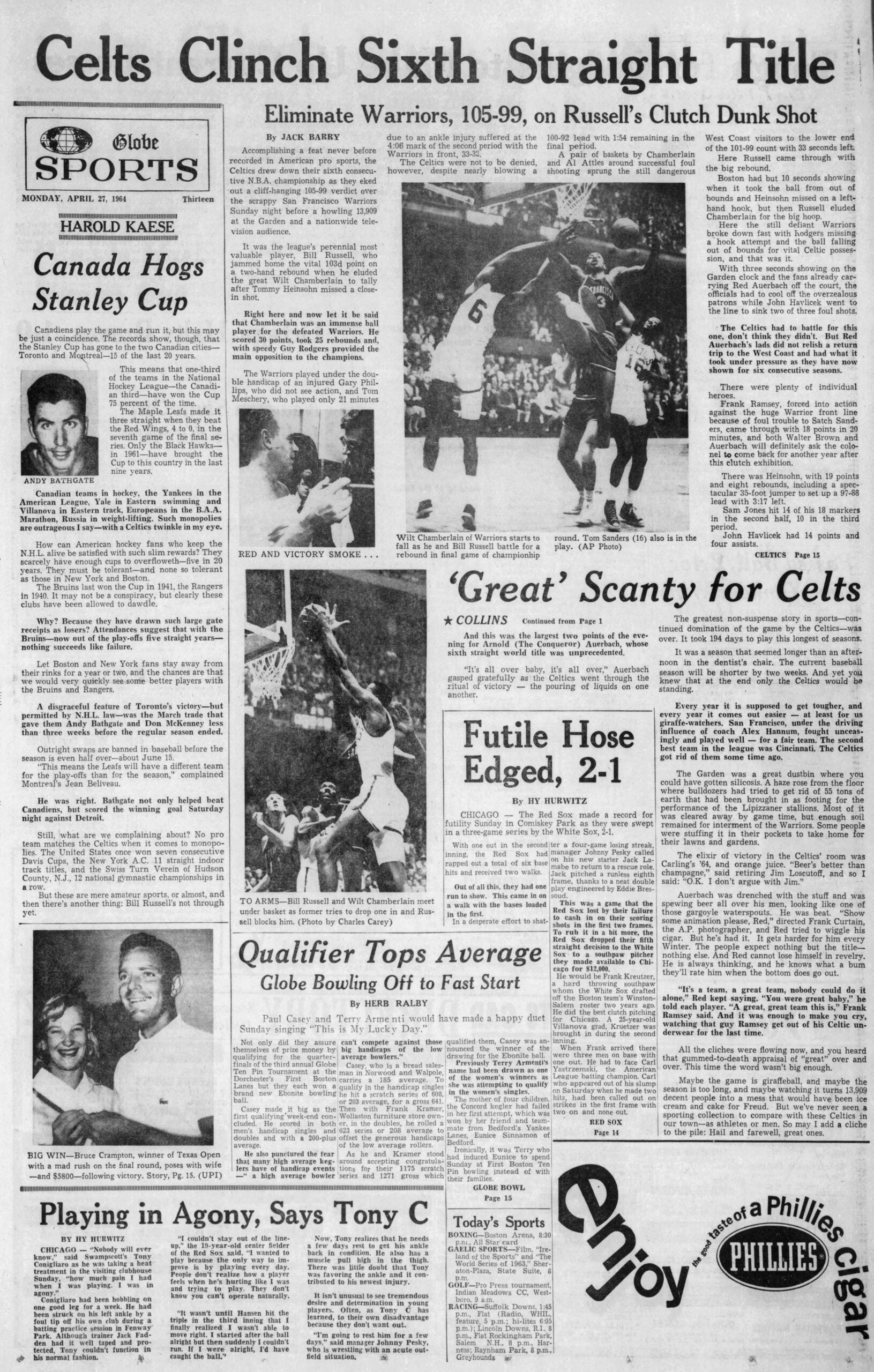 1964 Celtics Title Boston Globe