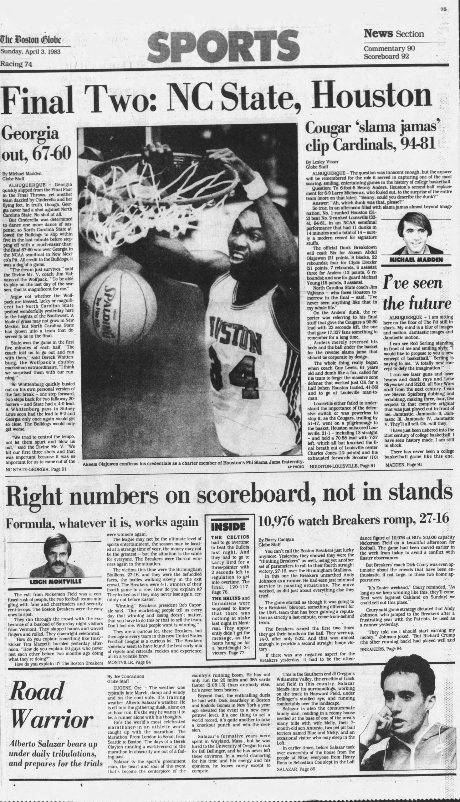 1983 Boston Globe Sports NC State Final Four NCAA