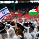 Israeli and Palestinian flags at Northeastern graduation