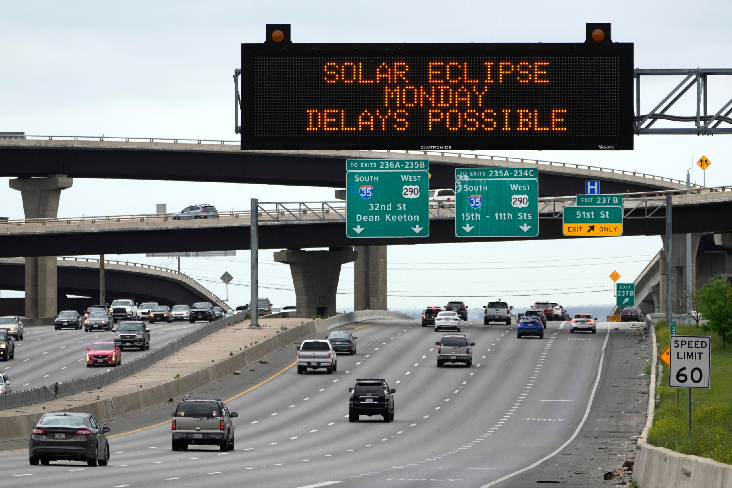 Motorists traveling toward Austin, Texas are reminded of Monday's eclipse and the possibility of traffic delays Saturday, April 6, 2024, in Austin.