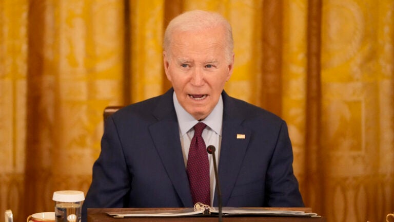 President Joe Biden speaks during a meeting.