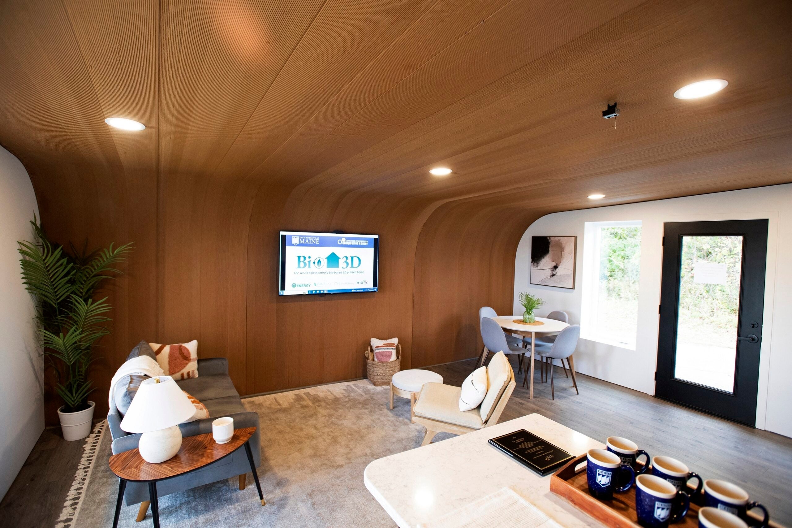 The inside of the University of Maine's first 3D printed home. 
