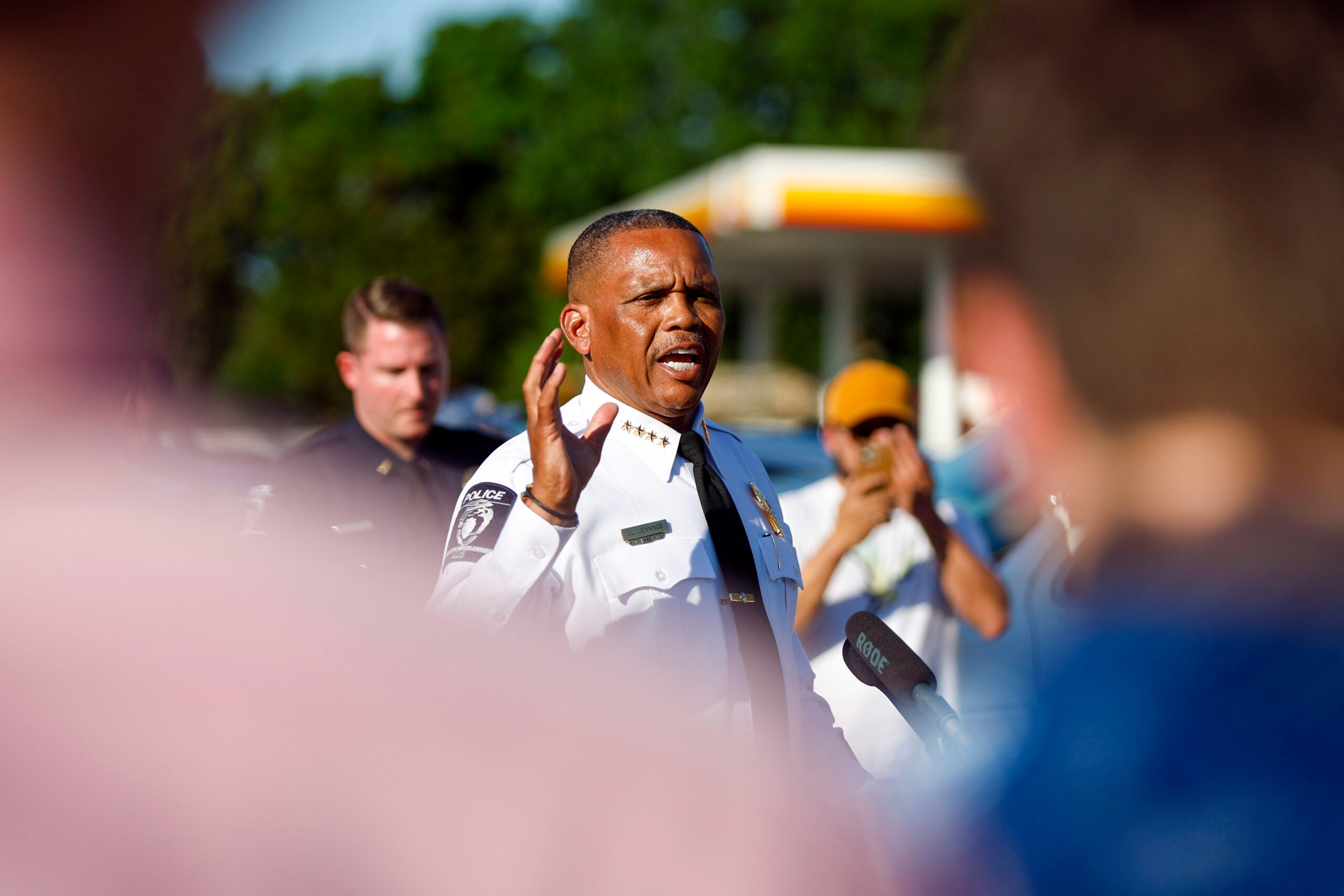 Charlotte-Mecklenburg Police Chief Johnny Jennings speaks at a press conference.