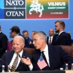 FILE - NATO Secretary General Jens Stoltenberg, right, speaks with President Biden during a meeting of the NATO-Ukraine Council during a NATO summit in Vilnius, Lithuania, July 12, 2023. The Pentagon confirms that a senior Defense Department official who attended last years’ NATO summit in Lithuania had symptoms similar to those reported by U.S. officials who have experienced “Havana syndrome."