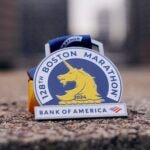 The newly redesigned medal that runners will receive at the end of the Boston Marathon.