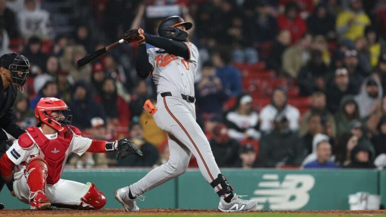 Colton Cowser of the Orioles hits a solo home run in the fifth inning.