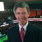 ESN Bruins broadcaster Jack Edwards is pictured in the booth high above the TD Garden ice. The Boston Bruins hosted the Edmonton Oilers in a regular season NHL game at the TD Garden.