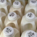 Bottles of raw milk are displayed for sale at a store in Temecula, Calif.