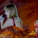 Taylor Swift performs at the Paris Le Defense Arena as a part of her Eras Tour concert.