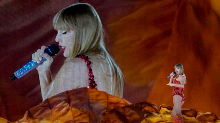 Taylor Swift performs at the Paris Le Defense Arena as a part of her Eras Tour concert.