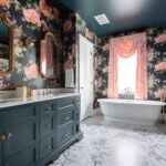 floral wallpaper in a modern bathroom, created with generative ai