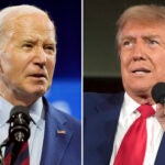 In this combination photo, President Joe Biden and Republican presidential candidate former President Donald Trump.