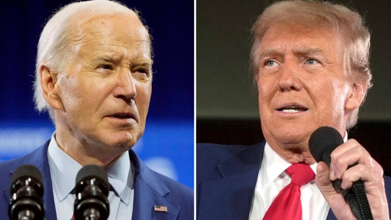 In this combination photo, President Joe Biden and Republican presidential candidate former President Donald Trump.