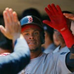The Red Sox's Ceddanne Rafaela celebrates his two-run home run against the Minnesota Twins in the fifth inning.