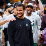Boston Celtics head coach Joe Mazzulla after winning Game 4 of the NBA Eastern Conference Finals. The Indiana Pacers hosted the Boston Celtics at Gainbridge Fieldhouse in Indianapolis on Monday, May 27, 2024.
