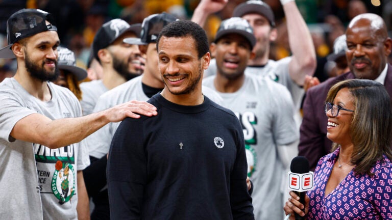 Boston Celtics head coach Joe Mazzulla after winning Game 4 of the NBA Eastern Conference Finals. The Indiana Pacers hosted the Boston Celtics at Gainbridge Fieldhouse in Indianapolis on Monday, May 27, 2024.