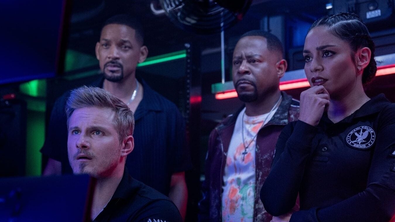 Alexander Ludwig, Will Smith, Martin Lawrence, and Vanessa Hudgens in "Bad Boys: Ride or Die."