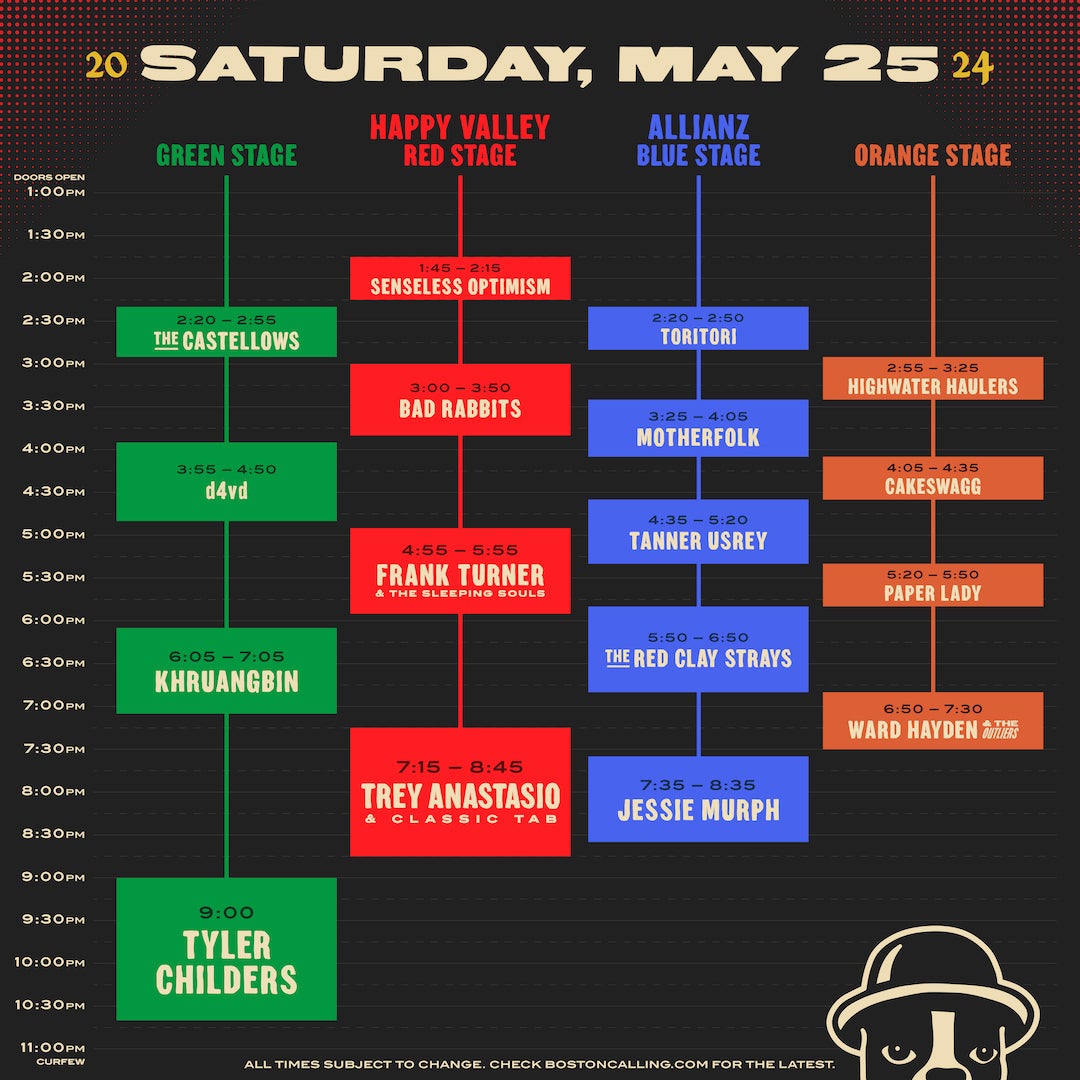 Boston Calling 2024 schedule and set times for Saturday, May 25.