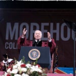 President Joe Biden delivers the commencement address to Morehouse College’s graduating class in Atlanta, on May 19, 2024.