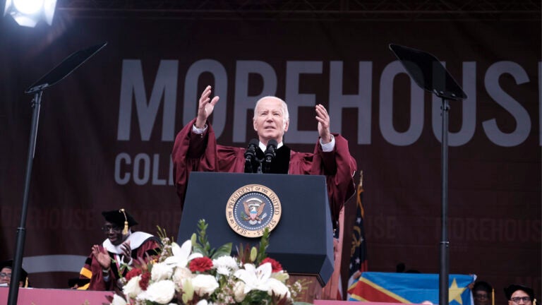 President Joe Biden delivers the commencement address to Morehouse College’s graduating class in Atlanta, on May 19, 2024.