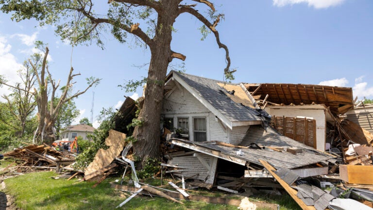 The wreckage of a home destroyed by a tornado the night before in Greenfield, Iowa, on Wedneday, May 22, 2024. (Rachel Mummey/The New York Times) Insurance