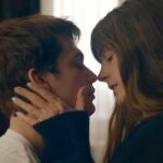 Nicholas Galitzine, left, and Anne Hathaway in a scene from "The Idea of You."