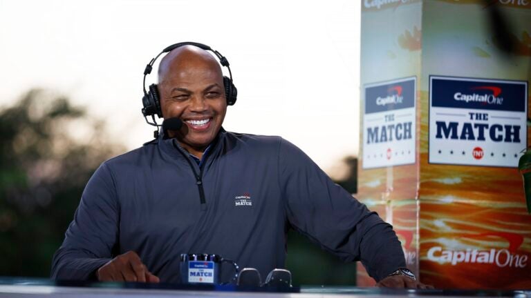 WEST PALM BEACH, FLORIDA - FEBRUARY 26: Commentator Charles Barkley looks on during Capital One's The Match IX at The Park West Palm on February 26, 2024 in West Palm Beach, Florida.
