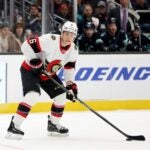 SEATTLE, WASHINGTON - JANUARY 04: Jakob Chychrun #6 of the Ottawa Senators skates against the Seattle Kraken during the first period at Climate Pledge Arena on January 04, 2024 in Seattle, Washington.