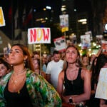 Relatives and supporters of the Israeli hostages held in the Gaza Strip by the Hamas militant group call for their release during rally in Tel Aviv, Israel.