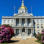 Rhododendrons bloom outside the New Hampshire Statehouse in Concord, N.H.